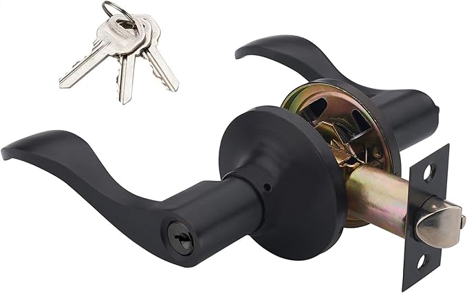 1 Pack of HENYIN Wave Lever Keyed Entry Door Lock/Door Knob Hardware Handle and Closet Lockset, Black Color, with Key,Left Hand(805ORB-L)