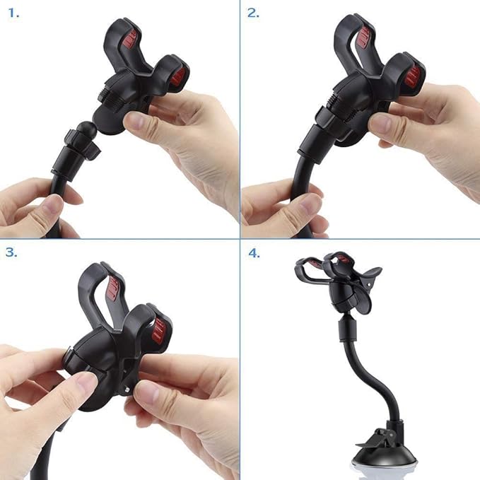 ivoler Car Phone Mount Windshield, Long Arm Clamp Universal Windshield with Double Clip Strong Suction Cup Cell Phone Holder Compatible with iPhone 15 14 13 Pro Max XS 7 8 Plus, Galaxy S24 S23 Ultra