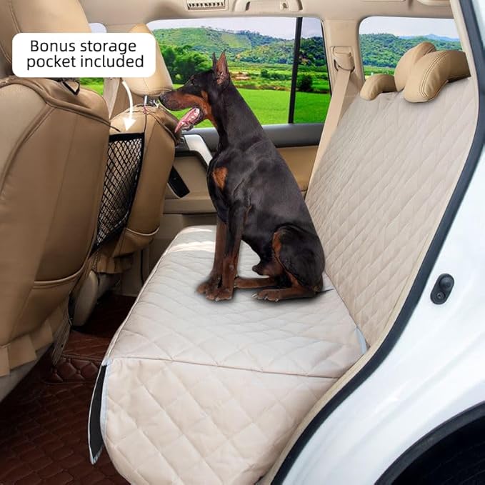 Bark Lover Dog Car Seat Cover for Back Seat Waterproof Backseat Protector, Nonslip Rear Seat Cover for Kids,Universal Size Fits Cars Trucks SUVs (Beige)