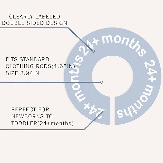 Baby Closet Dividers for Clothes 0-24 Months, 8 Pack mini Round Size Markers, Double-Sided, Fits Most Rods, Blue Nursery Clothing Organizer & Wardrobe Decor