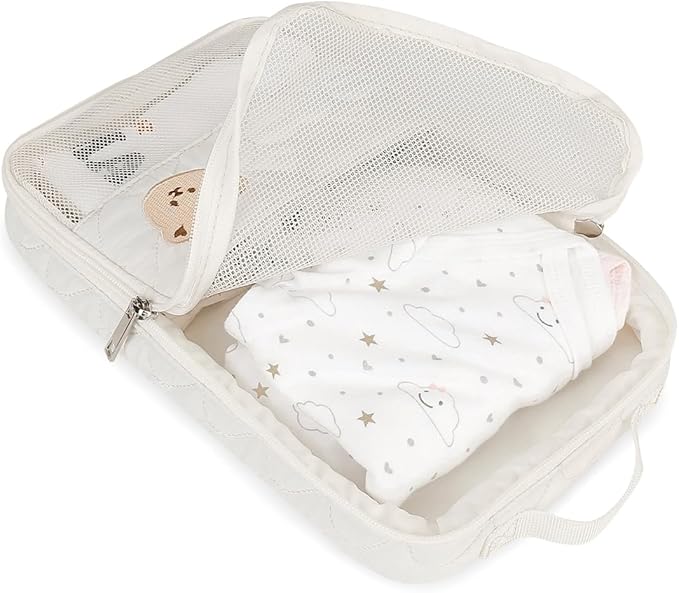 MOMIGO Baby Diaper Bag Organizer Pouches - 2 Pack Waterproof Pod Hanging Diaper Bag Cute Bear Mesh Bag Reusable, Washable or Baby Cloth Diapers