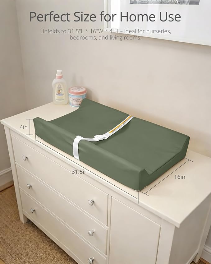 Vegan Leather Baby Changing Pad - Diaper Wipeable Changing Pad, Waterproof Cover Changing Mat for Dresser and Table,Taupe (Dark Green)