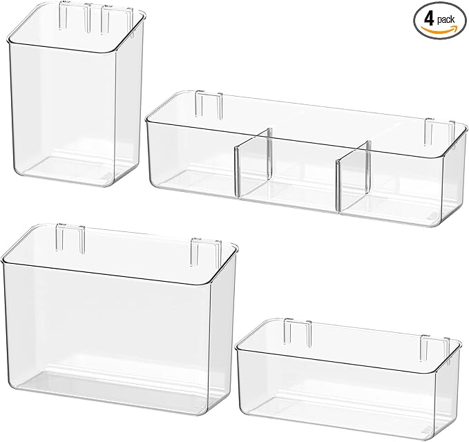 BIINONE Adhesive Mount Storage Organizer Container Basket Bins, Plastic Over Cabinet Door Organizer, Pantry Wall Organization, Bathroom Organizer, Space Saving Holder for Sandwich Bags-4 Pack