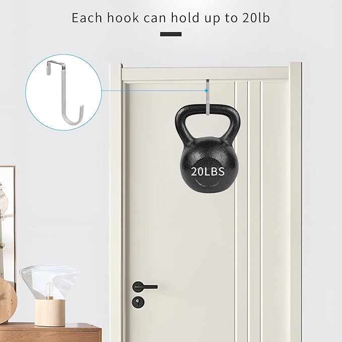FYY Over the Door Hooks, 4 Pack Door Hangers Hooks with Rubber Prevent Scratches Heavy Duty Organizer Hooks for Living Room, Bathroom, Bedroom Hanging Clothes, Towels, Hats, Coats, Bags Silver