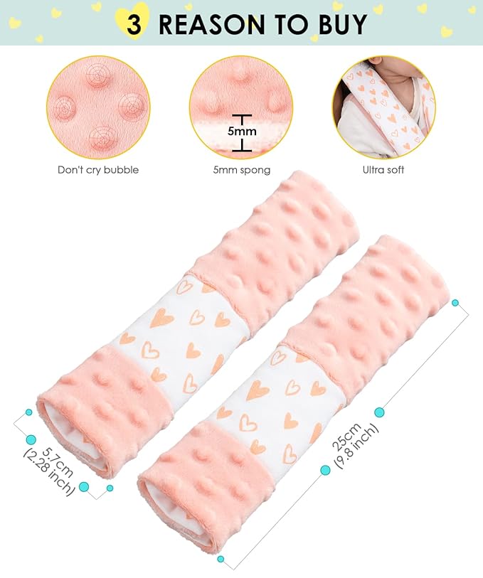 4 Pack Car Seat Belt Straps Cover for Baby Kids,Pink Baby Carrier Straps Covers Stroller Strap Pads Baby Car Seat Belt Neck Covers for Baby(9.8'’X2.2''inch)