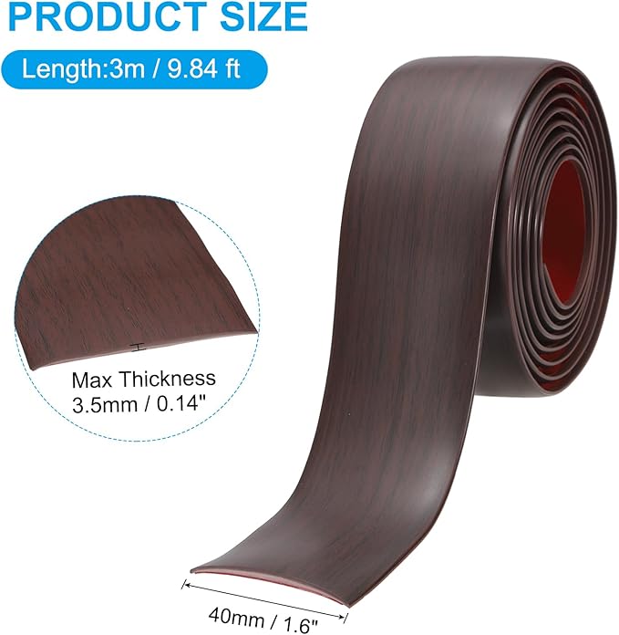 PATIKIL Self Adhesive Floor Transition Strip 10 ft x 1.6" Vinyl Flat Divider Flooring for Joining Floor Gaps Carpet Transition Floor Tiles, Red Oak