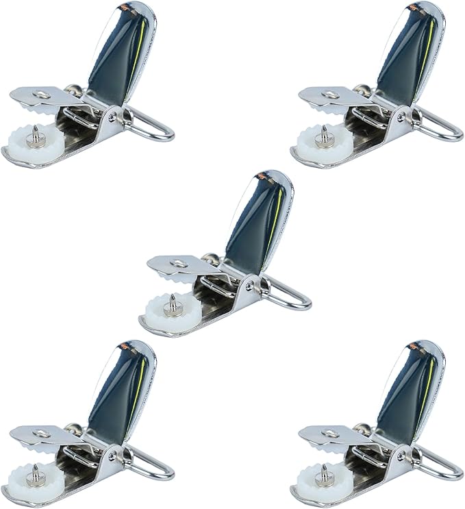 MELOTOUGH 1 Inch Suspender Clips Metal No Slip Suspender Clip with Plastic Gripping Teeth(White,5pcs)