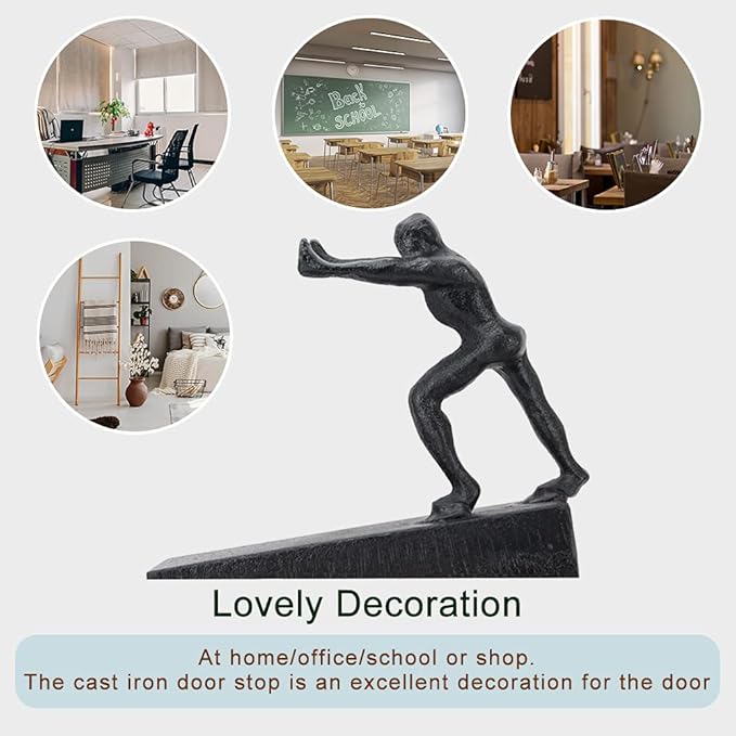 Earl Diamond Heavy Duty Cast Iron Cute Strong Man Door Stops | Decorative Cute Animal Statue Metal Door Stopper Wedge, with Non-Slip Mat for Home Office Commercial