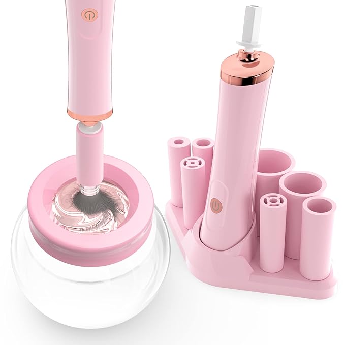 Makeup Brush Cleaner Dryer, Neeyer Super-Fast Electric Brush Cleaner Machine Automatic Brush Cleaner Spinner Pink color…