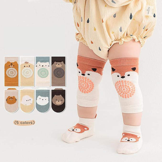 Feidoog Baby Crawling Knee Pads with Anti-Slip Elastic 3 Pairs Knee Pads and 3 Pairs Socks Set,Infant Kneepads for Crawling