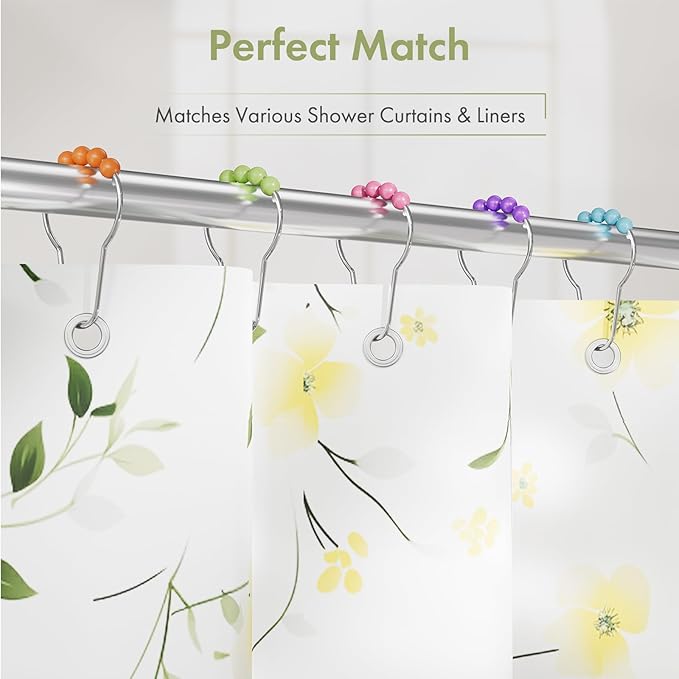 Amazer Shower Curtain Hooks, Decorative Shower Curtain Hooks, Colorful Shower Curtain Hooks, Rustproof Stainless Steel Shower Hooks for Bathroom Shower Curtain-Set of 12