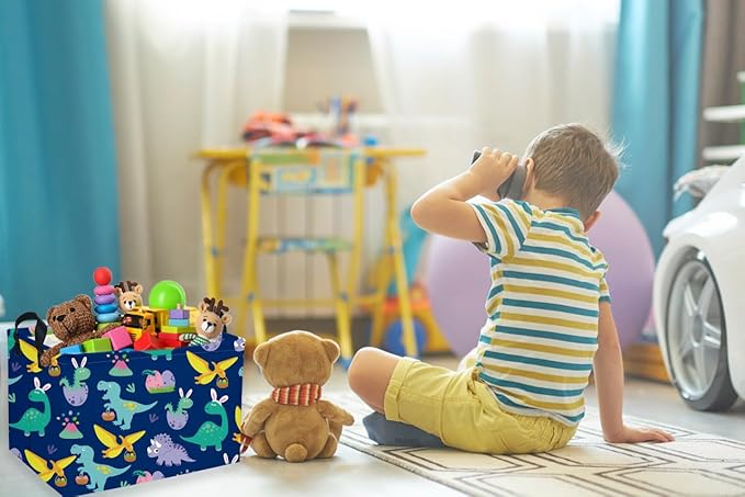 Sanjiaofen Rectangular Easter Dinosaur Basket,Dinosaur Easter Baskets for Boys, Kids Storage Basket Organizer for Boys,Room Decor ,Clothers,Toys Box,Books,Kid's Gifts Storage.(Easter Dinosaur)