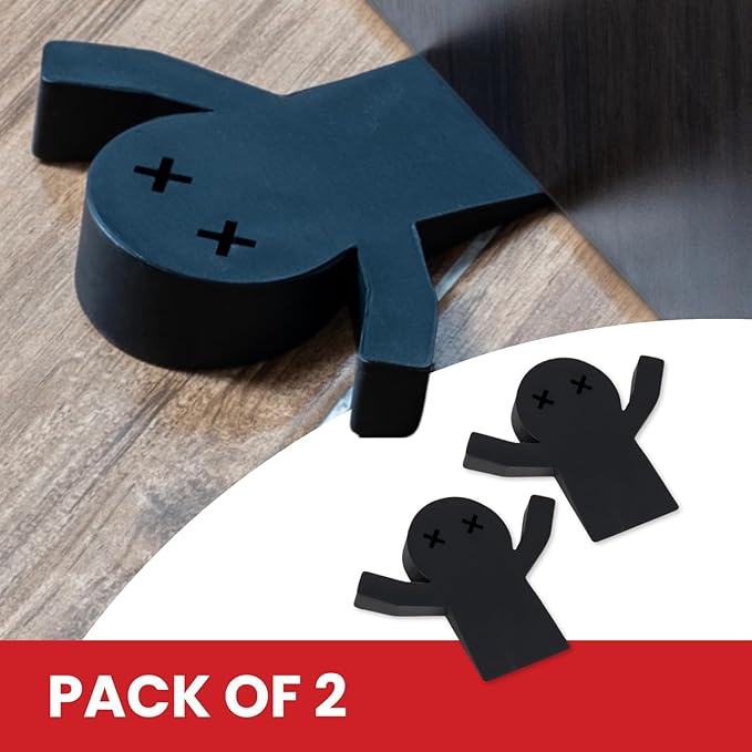 2-Pack Decorative Door Stoppers for Bottom of Doors (1") | Fun Cute Door Stop Cute Doors Stopper | Black Door Stops for Bottom of Door | Large Doorstops Wedge | 1-Inch High | 2-Pack 'Flat Mates'