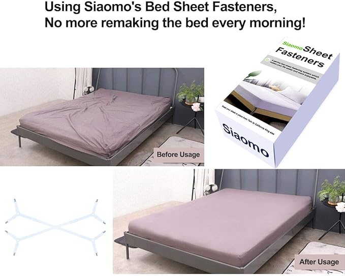 Siaomo Sheet Fasteners Suspenders Straps - Adjustable Crisscross Bed Sheets Holder Clips Elastic Band Sheet Keeper Stays Grippers,2Pcs/Set White