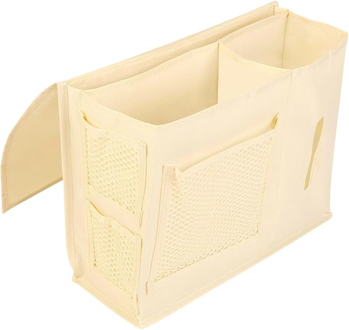 Dependable Industries inc. Essentials 7-Pocket Bedside Caddy Organizer – Multi-Pocket Bed Storage for Remotes, Phone, Glasses, Tissues, and Magazines – Durable, Waterproof, and Easy-to-Install