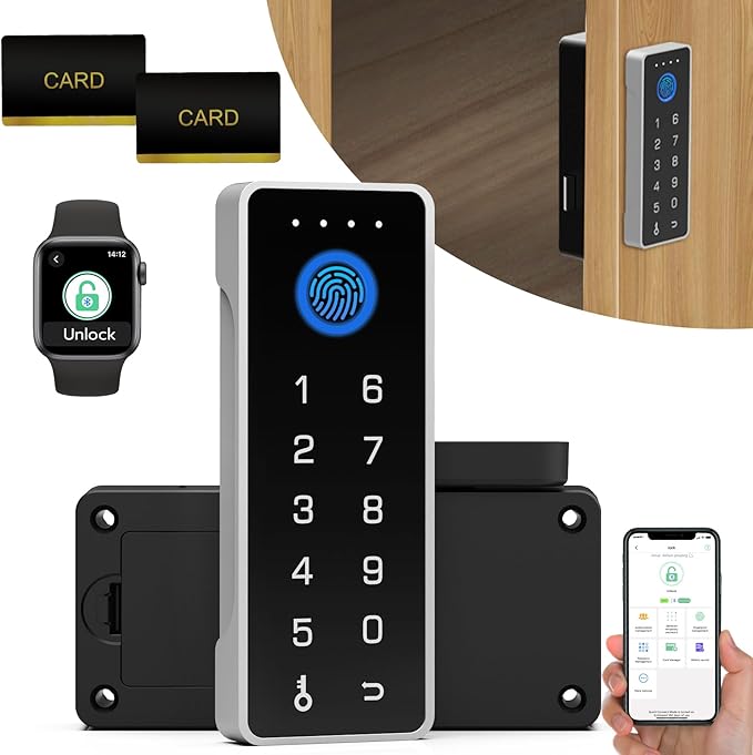 Smart Cabinet Lock with Fingerprint and Passcode eLinkSmart RFID NFC Child Safety Lock with APP Perfect for Liquor File Drawers Locker Cupboard Closets No Drilling Fix All Thickness