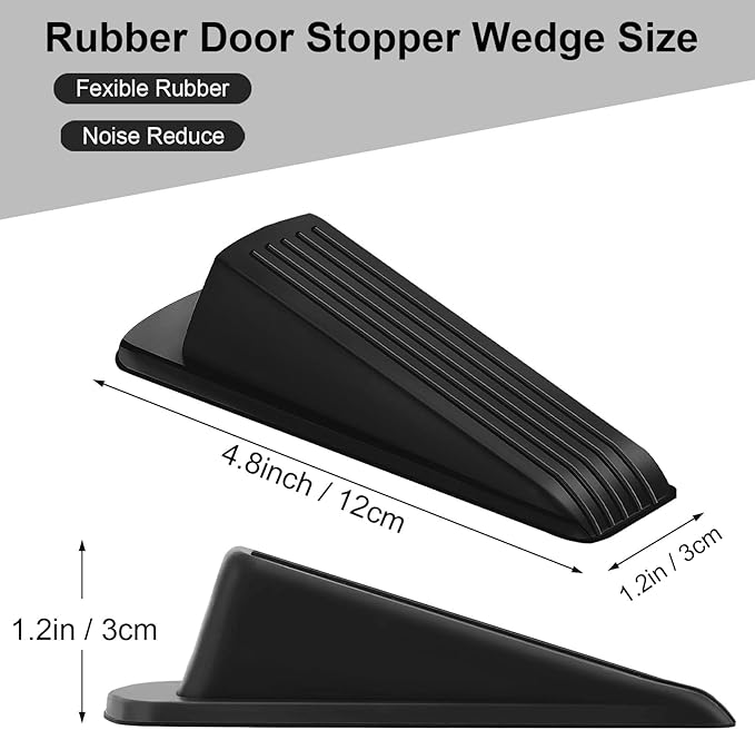 Beieverluck 12 Pack Door Stoppers for Bottom of Door Rubber Door Stop Wedge Sturdy Stackable Door Stops for Floor Wall Carpet Heavy Duty Door, Black