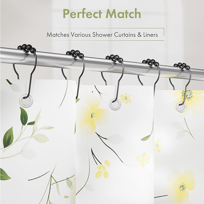 Amazer Shower Curtain Hooks, Decorative Rust Proof Stainless Steel Shower Curtain Hooks for Bathroom Shower Rods Set of 24, Matte Black