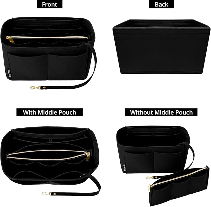 OPPOSHE Purse Organizer Insert for Handbags, Softened Felt Bag Insert Organizer for Tote, Compatible with LV, Coach, MK, Kate Spade, Goyard, Longchamp (Black, XX-Large)