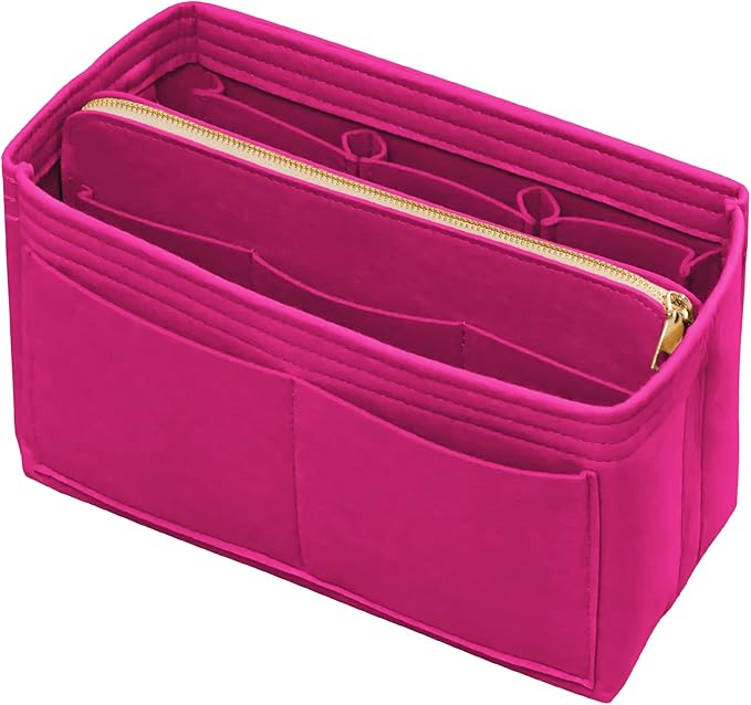 Purse Organizer Insert with Zipper Felt Bag Organizer Handbag Organizer Insert Bag in Bag Organizer with Key Chain for Tote Purse Bag Rose XLarge