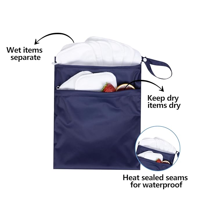 ALVABABY 2pcs Waterproof Wet Dry Bags,Reusable with Two Zippered Pockets,Baby Cloth Diaper,Travel,Beach,Pool,Daycare,Soiled Baby Items,Yoga Gym Bag,Swimsuits or Wet Clothes LW2526