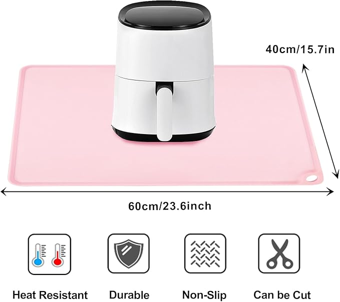 Standard Silicone Mat Pink Baking Mat-Multipurpose Kid Placemat Reusable Kitchen Countertop Mat Dough Pad with Raised Edges Silicone Heat Resistant Mat for Air Fryer (1Pack 23.6'' x 15.7'')