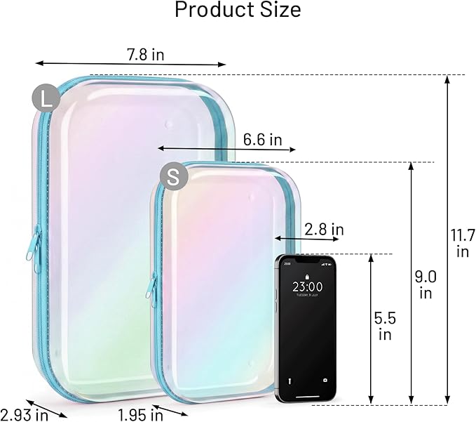 Clear Hard Shell Zipper Case,Toiletries Bag,Makeup Bag,2pcs Large Capacity Water-resistant Toiletry Bag,Portable Travel Organizer and Storage,Bathroom Clear Cosmetic Case for Women