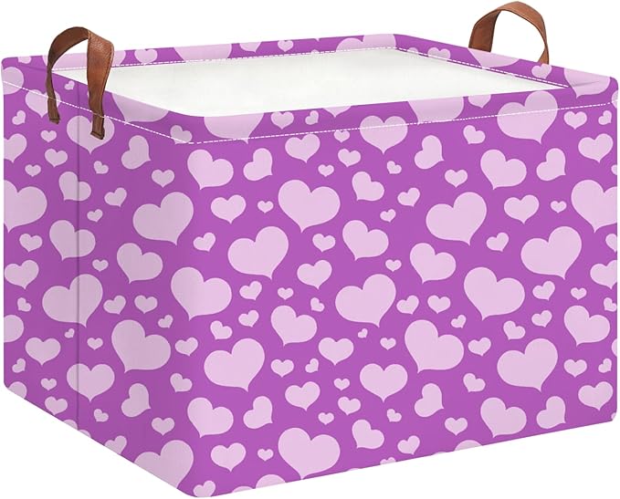 HKEC Rectangle Storage Basket with Handles,Collapsible Storage Bin,Books Box,Gift Basket(Purple Heart)