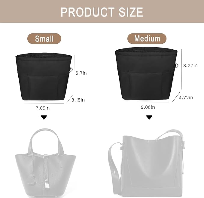 Vercord Purse Insert Organizers for Petite Tote Bag Organizer Insert Inside Handbag Shaper with Zipper Black