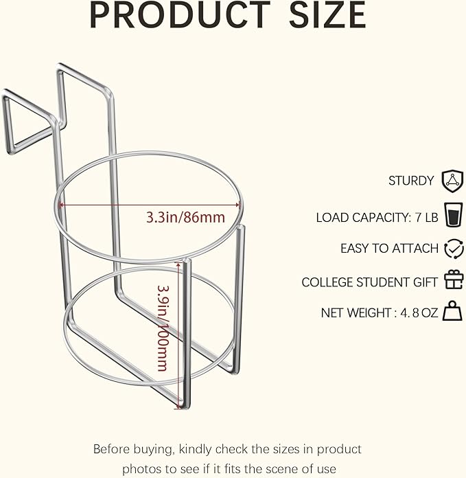 Cup Holder for Bed (Diameter: 3.3IN) Drink Holder Water Bottle/Glass Organizer for Wood Dorm Room Bunk Bed Crib, Metal Toddle Bed,Loft Bedside, Headbed, Car,Office Desk Partition