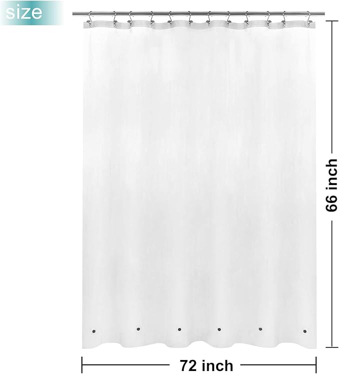 Mrs Awesome Short Shower Curtain Liner with 6 Magnets 72 x 66 inch Frosted Thick PEVA Waterproof Plastic Shower Curtain 72x66, Frost