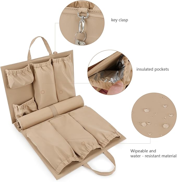 Lmbabter Removable Organizer Insert with Insulated Pocket,Updated Diaper Bag with 11 Total Pockets&Changing Pad, Handbag Tote Bag for Women Mommy Nurse (Brown)