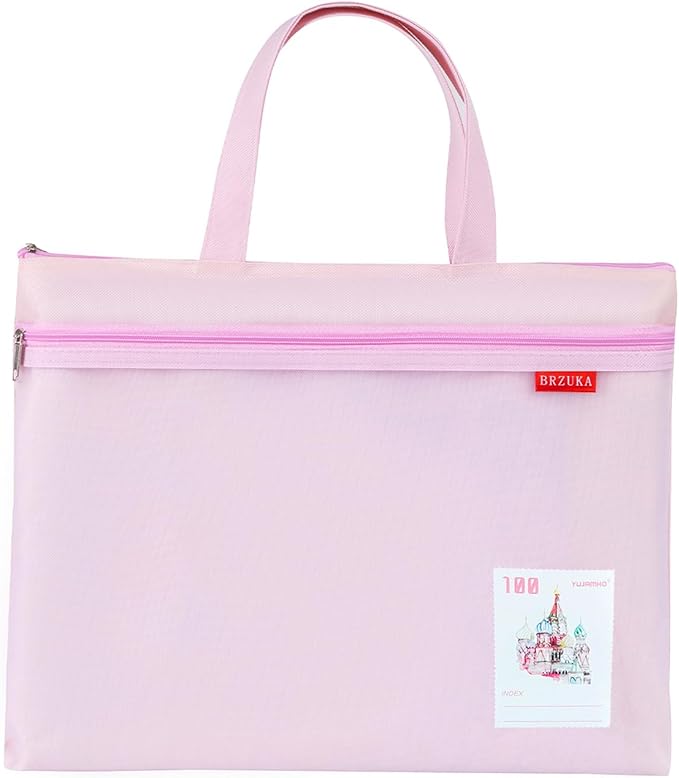 BRZUKA Mesh Zipper Pouch 11x13.7 in, A4 Double Pocket Waterproof File Bag with Handle, Document Storage for School/Travel/Office/Cross Stitch/Puzzle (Pink)