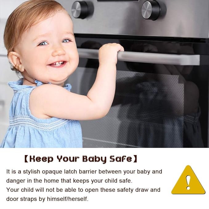 8 Pack Black Child Safety Cabinet Locks - Viaky Adjustable Straps Baby Proof Latches for Drawers, Oven, Refrigerator, Toilet Seat, Closet and Cupboard, Come with 9 Extra Strong Adhesive Pads