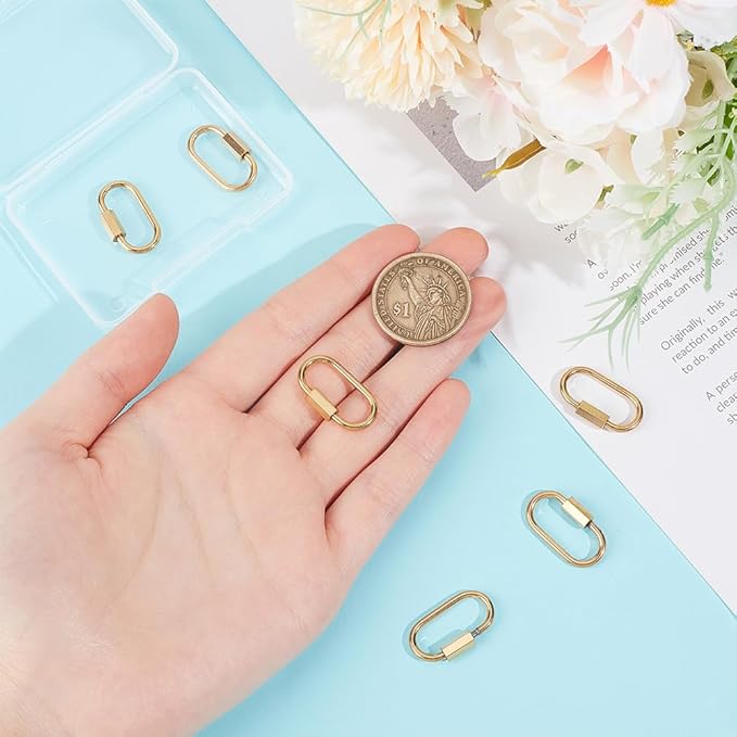 UNICRAFTALE 6 Golden Oval Screw Lock Carabiner Clips, Stainless Steel Keychain Hooks for Jewelry Making, Handbag Accessory