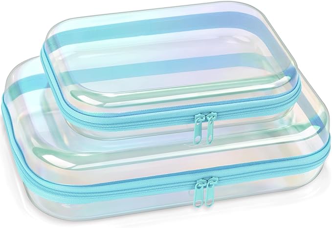 Clear Hard Shell Zipper Case,Toiletries Bag,Makeup Bag,2pcs Large Capacity Water-resistant Toiletry Bag,Portable Travel Organizer and Storage,Bathroom Clear Cosmetic Case for Women