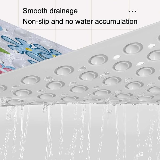 KINUUIS Bathtub Mats for Kids, Cartoon Bath Mats for Bathroom Non Slip, Large Washable Shower mats for Showers with Drain Holes and Suction Cups (Jellyfish, 40 X 16 Inch)