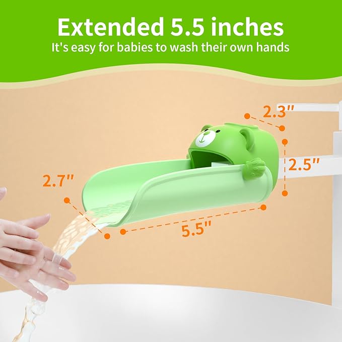 Skyroku Faucet Extender for Kids, Temperature-Sensitive Faucet Spout Extension for Independent Hand Washing - Cute Bear Design, Fits Most Bathroom & Kitchen Sinks(Green)