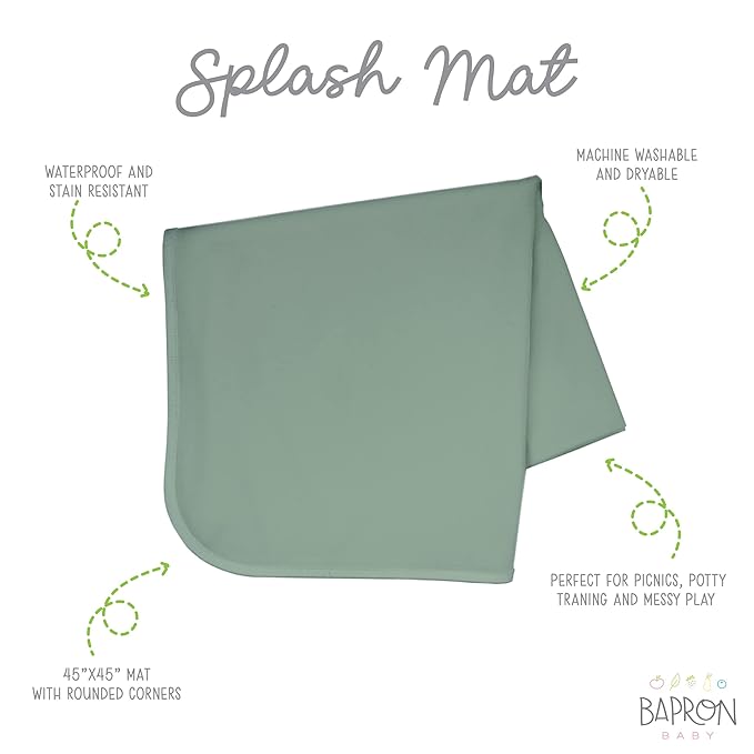 BapronBaby Minimalist Sage Splash Mat - Waterproof Catch-All for Under High Chairs, Floors, Tables, Playtime or Arts & Crafts - Machine Washable - 45" x 45”