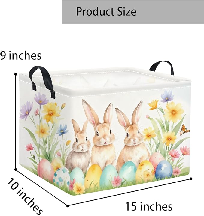 TIBAOLOVER Rectangular Easter Basket Easter Gift Basket for Kids Baby Storage Basket Cute Toy Storage Bin Organizer Shelf Book Basket Easter Room Decor(Easter Bunny)