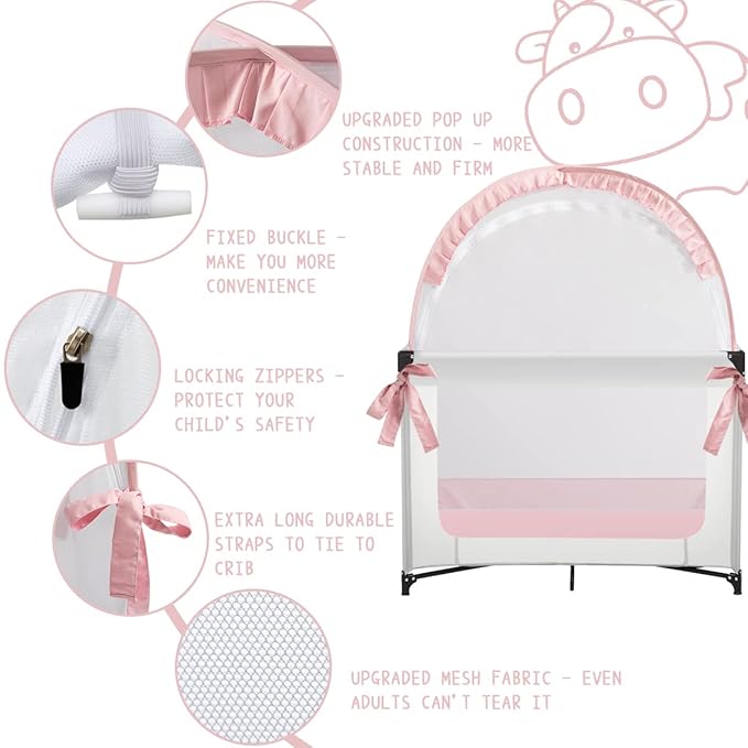 L RUNNZER Pack N Play Tent, Baby Mini Crib Tent to Keep Baby in, Crib Net for Pack and Play, Mini Cribs & Play Yard (39.6" L x 27.6" W x 49.2" H)