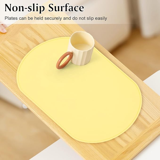 yuuzue Silicone Placemat Set of 4, Heat Resistant Placemats for Dinning Table, Reusable Portable Kids Baby Placemats, Waterproof Stain-Proof Toddler Food Mats, Easy to Clean Silicone Mat Oval Placemat