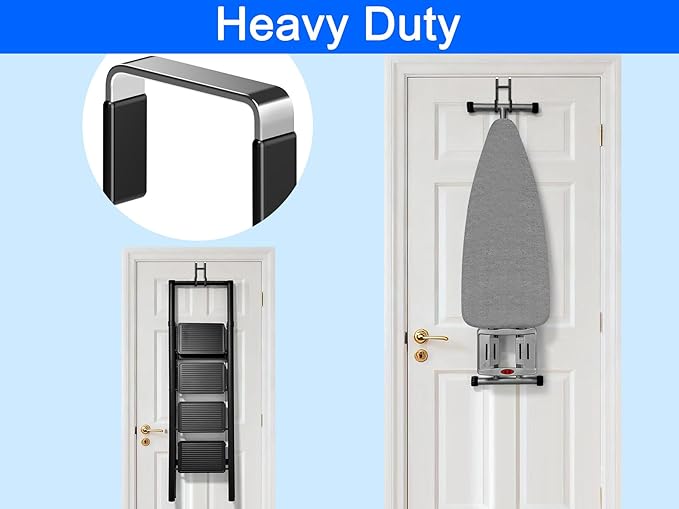 Mars-Rock Over the Door Twin Metal Hooks with Plastic Coating 5.5" Fit 0.5" to 1 3/8" Door 2 Sets Heavy Duty Towel Robe Rack Wreath Bathroom Shower Hanger Shoe Organizer Ironing Board Short Black