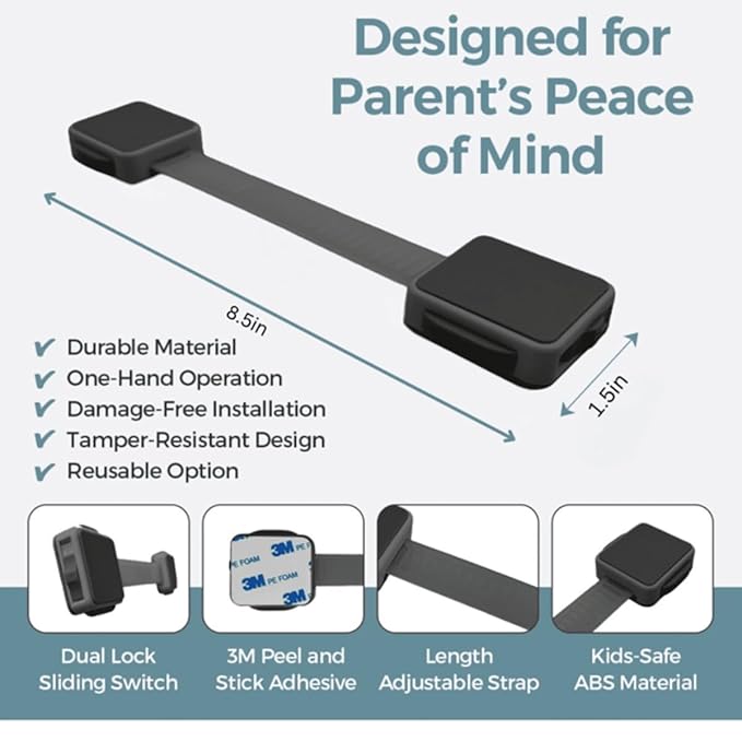 Autumn Bliss Co Cabinet Locks Baby Proofing (6-Pack Black) - Child Proof Cabinet Locks, No Drilling, Easy Installation, Adjustable & Reusable, Drawer Locks Baby Proofing