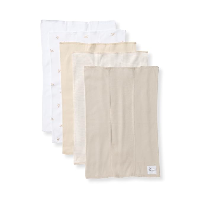 Burts Bees Baby Infant Burp Cloths, 100% Organic Cotton Extra Absorbent Soft Fabric Drool Cloths, 5-Pack Newborn Must-Have Essential Large Burping Cloths, One Size 17 x 11.75 Inches
