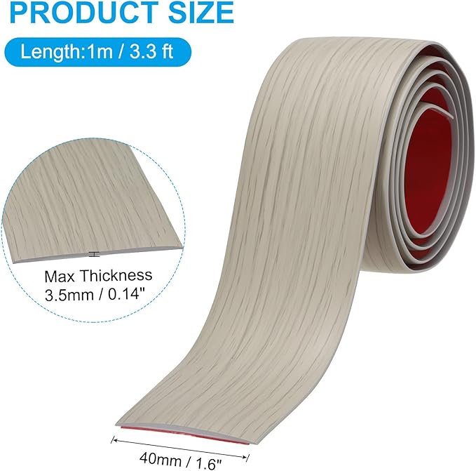 PATIKIL Self Adhesive Floor Transition Strip 1.6 in x 3.3 Ft, Vinyl Laminate Floor Flat Divider for Joining Floor Gaps Doorways Carpet Cover Floor Tiles Khaki Wood Grain