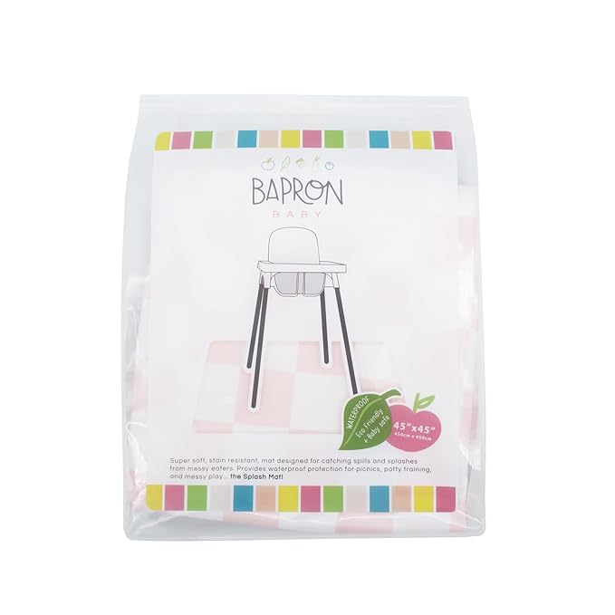 BapronBaby Pink Checkerboard Splash Mat - Waterproof Catch-All for Under High Chairs, Floors, Tables, Playtime or Arts & Crafts - Machine Washable - 45" x 45”