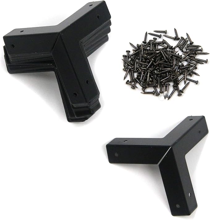 T Tulead Light Duty L Shape Iron Corner Protectors Box Corner Furniture Edge Guard 1.29"x0.35" Decorative Black Corner Protectors Edge Protector 20PCS with Mounting Nails
