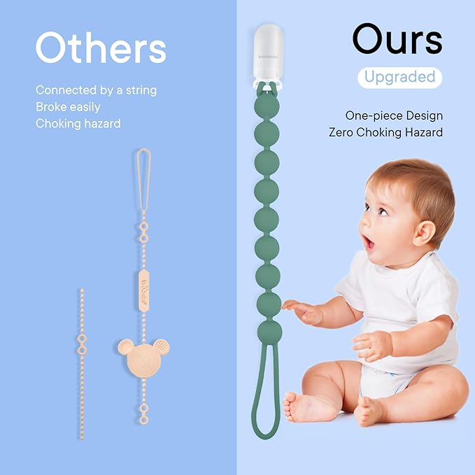 Silicone Pacifier Clip Holder, 4 Pack One Piece Soft Flexible Binky Clips Pacifier Holder Clip for Boys