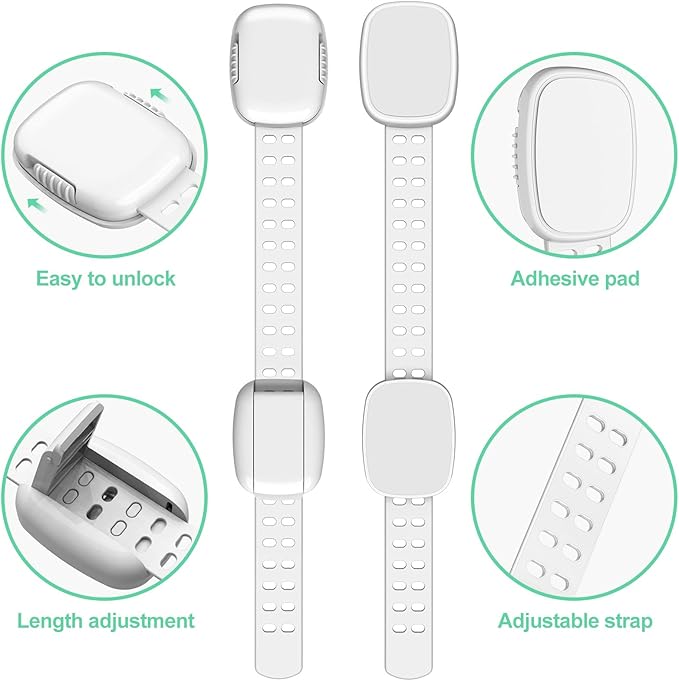 6 Pack Baby Proofing Cabinet Locks, Child Safety Locks with Adjustable Strap Latches for Cabinets and Drawers,Door,Dishwasher,Fridge,Toilet Seat,Cupboard,Trash Can,Washer (White)